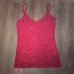 2b Bebe Red Sequin V-Neck Tank